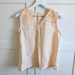 Joie Light Peach Pink Eyelet Embroidered Sleeveless Top Size Small